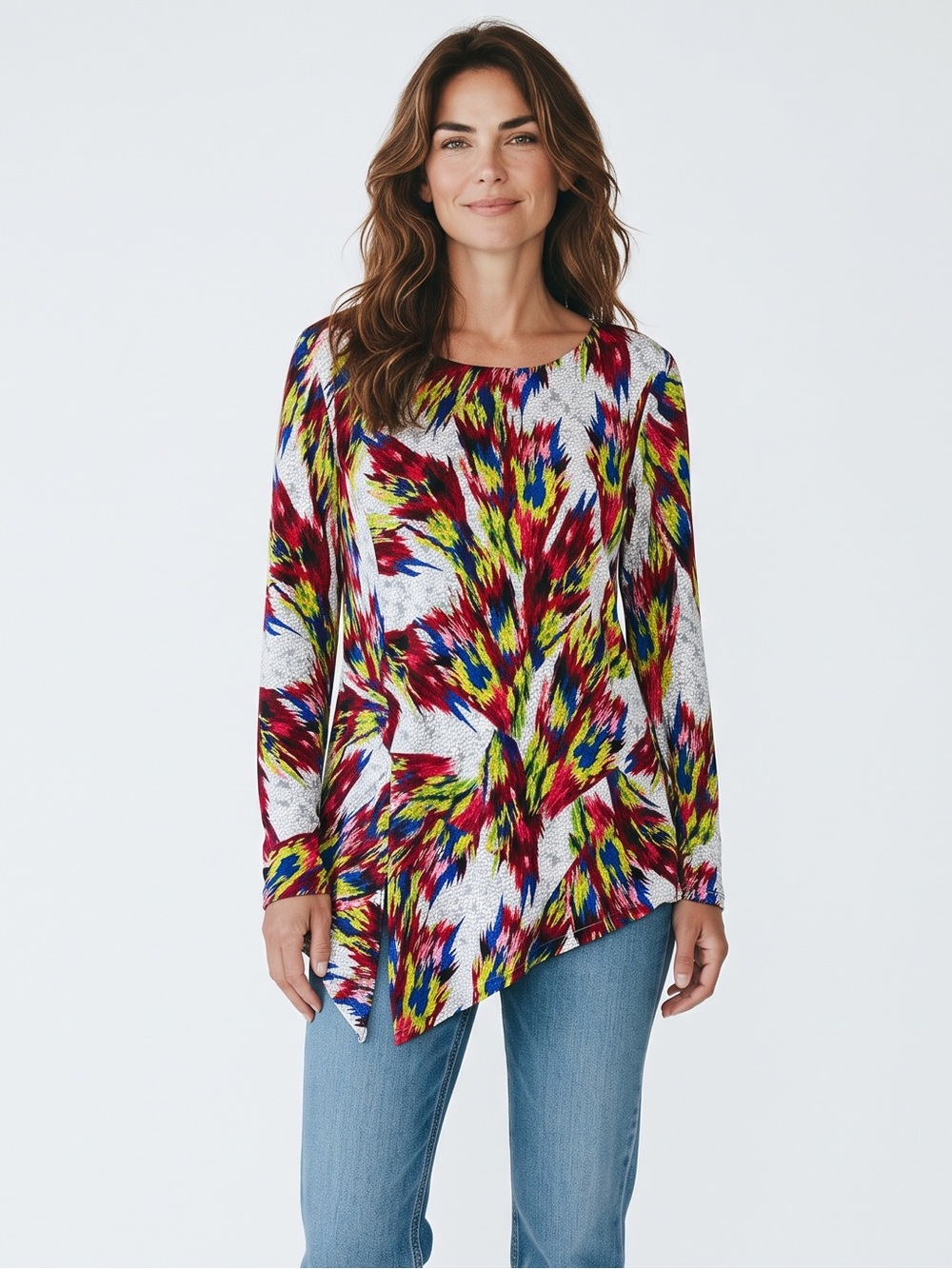 Attitudes by Renee Multicolor Abstract Print Long Sleeve Top